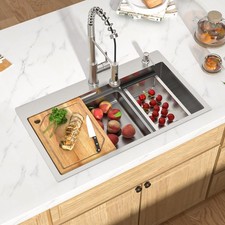 33x19 Drop In Kitchen Sink - Workstation All-In One 16 Gauge 304 Stainless St...