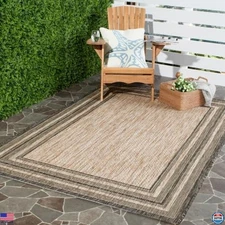 SAFAVIEH Courtyard 5'3" x 7'7" Natural & Black CY8475 Indoor/Outdoor Area Rug