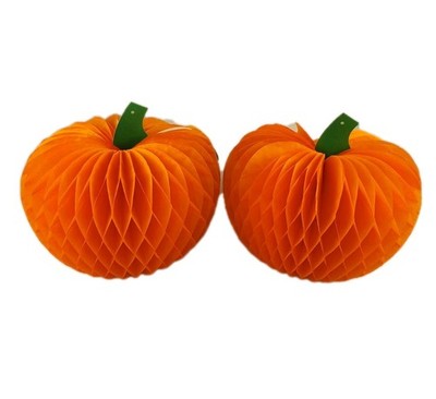 Set of 2 Beistle USA Vintage Honeycomb Paper Pumpkin Decoration Halloween Orange