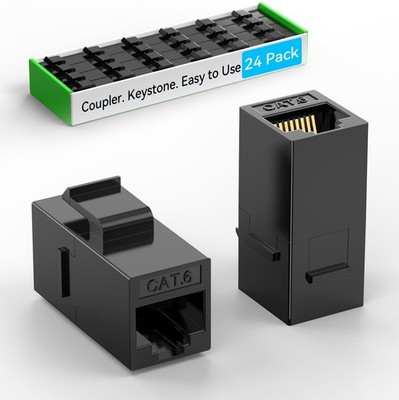 Sokqovt CAT6 RJ45 Keystone Coupler (24 Pack), Cat6 Jack Female Black