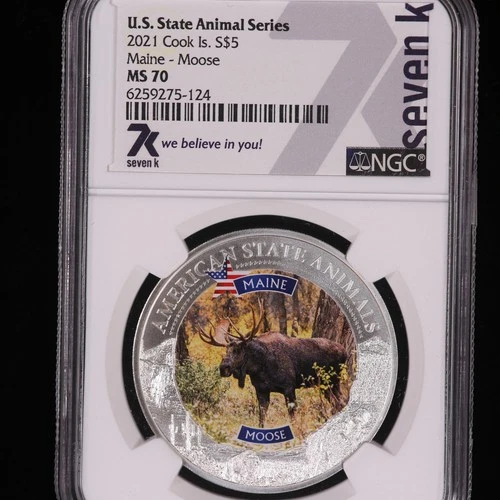 2021 COOK ISLANDS US STATE ANIMAL SERIES SILVER 1 OUNCE OZ CERTIFIED NGC MS 70
