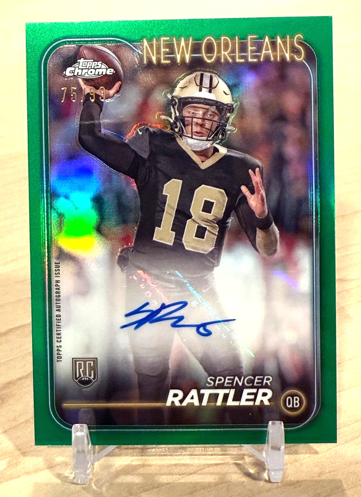 2024 Topps Chrome Spencer Rattler Auto Green Refractor /99 Rookie RC #RA-SR