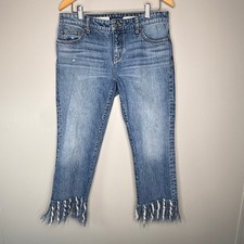 Pilcro and the Letterpress Hyphen Jeans Size 29 Blue Fringe Hem Cropped Denim