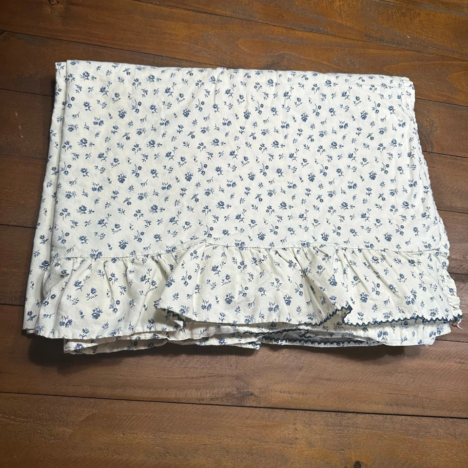 Ralph Lauren Algodón Azul Floral Borde Volantes Sábana Plana Doble Cottagecore Foto 2 de 4