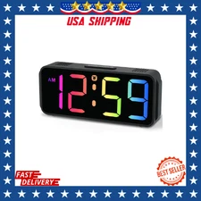 Small Digital Alarm Clock RGB Color Display Corded Plug-In Battery Backup, Black