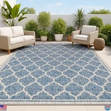 JONATHAN Y Moroccan Trellis Indoor Outdoor Area Rug 8X10 Navy/Gray, Trebol