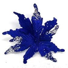 Allgala 6-Pack Royal Blue Glitter Poinsettia Christmas Flowers with Clips