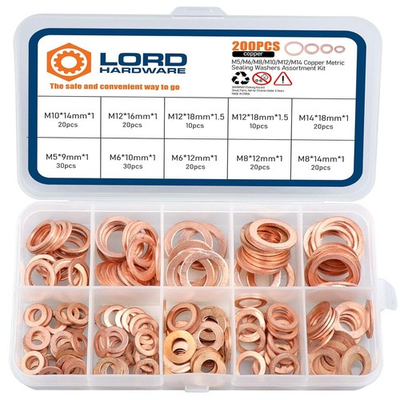 #ad #ad 200pcs Copper Crush Metric Washers Assortment Kit Flat Sealing Washer M5 M6 M8 $16.99