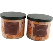 38253 - 2 Pack 14oz Warm Apple Pie Scented Candle With Black Lid And Rich Aromat
