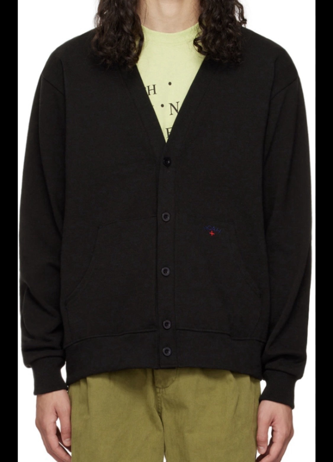 Noah NYC Black Rugby Cardigan Sweater Men's Size Medium Long Sleeve 100% Cotton