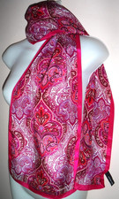 JONES NY SILK SCARF Shawl Paisley Bright Coral Lavender Orange Oblong 57 x 10"