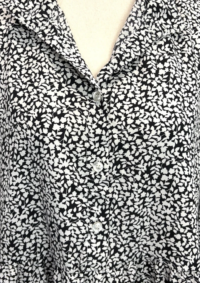 Boohoo Womens Dress 14 XL White Black Floral Long Sleeve Tiered Maxi Boho Casual - Image 2 of 4