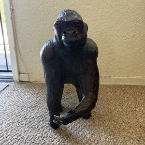 VTG Brown Leather Wrapped Red Glass Eyed Gorilla Figure Sculpture 50s 60s MCM