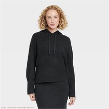 Women's Cozy Knit Hoodie Sweatshirt - A New Day Black L SEE DEAL