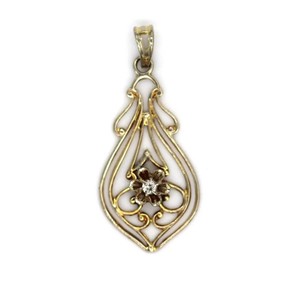 10k Yellow Gold Diamond Centered Art Deco Pendant