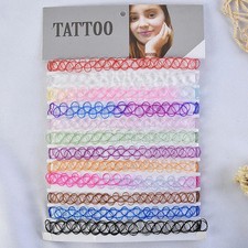 12PCS Rainbow Stretch Elastic Tattoo Choker Necklace Vintage Hippy Style Women