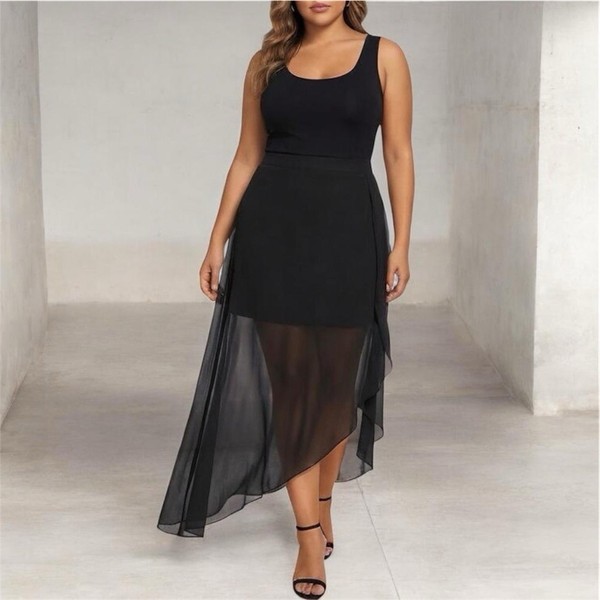 City chic skirt size S elastic waist sheer overlay asymmetrical back zip