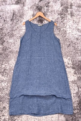 Chalet Et Ceci Dress Large Womens Blue Linen Sleeveless Knee Length