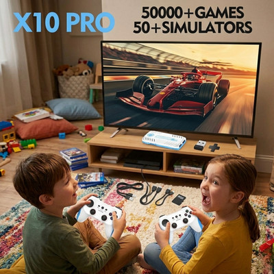 128GB X10 Pro 4K Game Stick Console 50K Games Dual Wireless Controllers