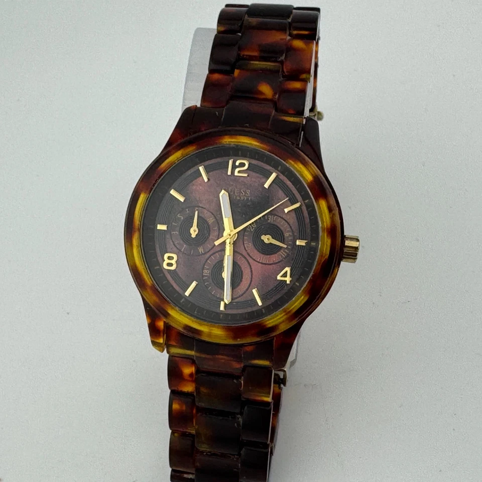 Guess Quartz Watch Women Tiger-Eye-Tone Plastic Day Date Analog New Batter 6.25" - Image 2 of 4