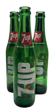 7-Up Glass Soda Bottles VTG Retro 1970s Vertical 7 Up ACL 10 Oz Lot of 3