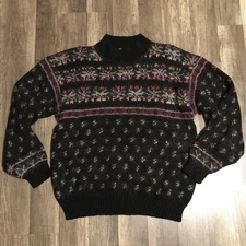 Vintage Norm Thompson Sweater Womens L Wool Silk Blend Mock Neck Fair Isle