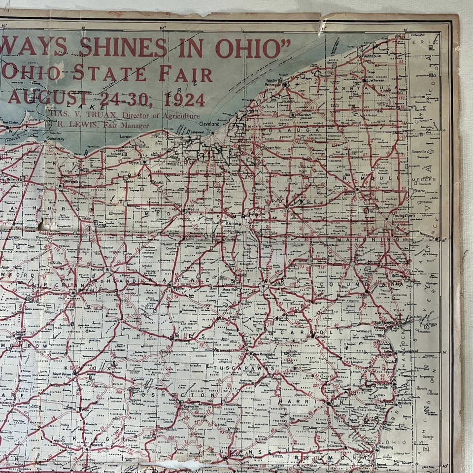"Mapa antiguo de Ohio State Fair 1924 de Ohio 24""x22"" litografía sol siempre brilla" Foto 3 de 4