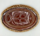 HULL Oven Proof USA 14" Oval Ribbed Steak Brown Drip Pottery Plate/Dish🌟EUC