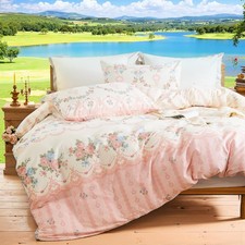 100 Nature Cotton Duvet Cover Set Queen Girl Pink Flower Bedding Sets 3 Piec...