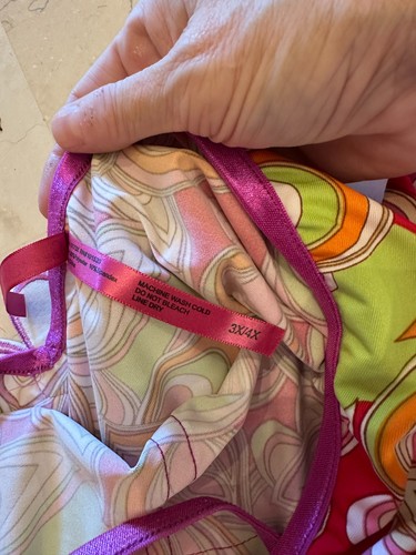 60er Hippie Flower Power Halloween Erwachsenen Kostüm rosa rot grün geräumig Übergröße 3x - Bild 4 von 7