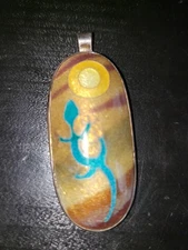 Lizard Desert Sun Pendant Enamel and Silver