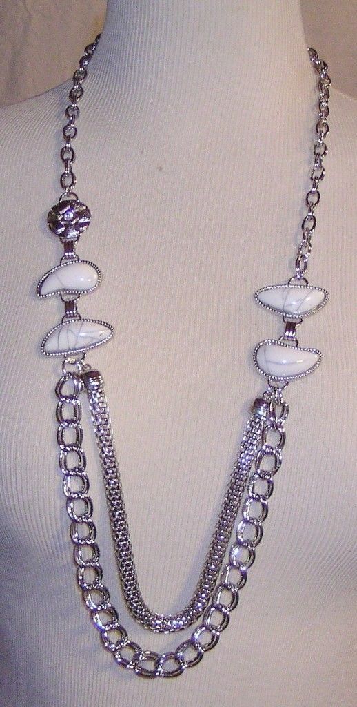 LOOK NICE Necklace Multi Chains Mesh Silvertone R… - image 1