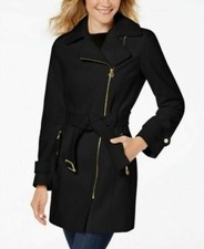 Michael Kors Women's Asymmetrical Belted Walker Black Wool Coat - Uk 8 - New