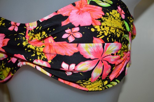 Women's Rue Bleu Coral & Yellow Floral Bandini Bikini Swim Top Sizes S, M, L - Picture 2 of 2