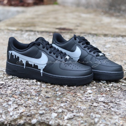Air Force 1 Low Top Black Grey Concrete Paint Drip Custom NWT - Imagen 3 de 8