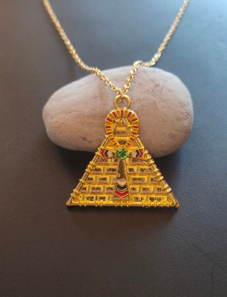 Alternate view of Egyptian Ankh Cross Pyramid Gold Necklace, Protection Talisman Amulet