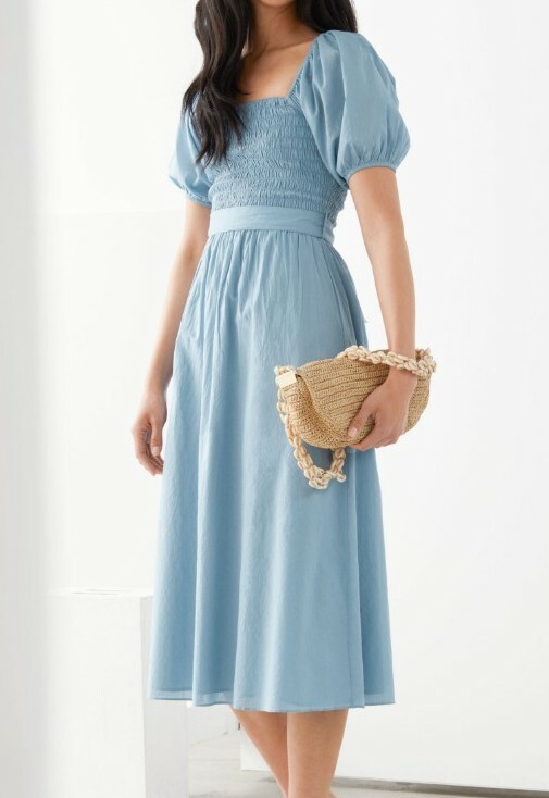 linen beach wedding dress dress. Handcrafted. World Wide Shipping. – Linen Wedding GIRL Color:Modern Blue side pockets and tie Texas-Grown Organic Cotton Tank