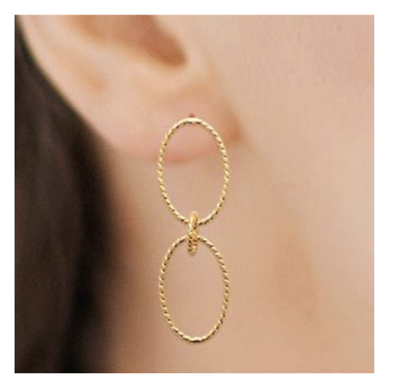 Boucles D'oreilles Pendantes Plaqué Or 18 Carats - Double Ovale Entrelacé - Neuves