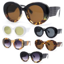 Womens Classy Plaid Arm Thick Plastic Round Mod Retro Sunglasses