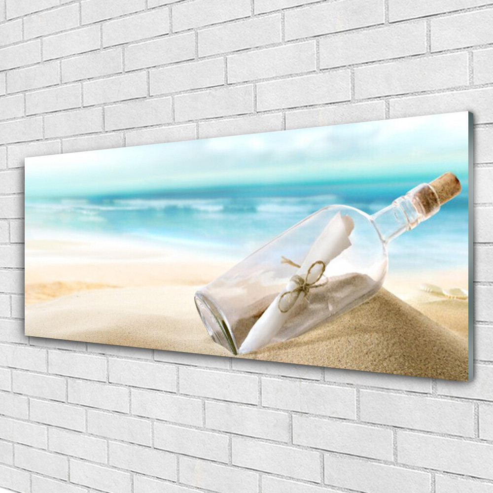 Tableau Plexiglas 125x50 cm vue plage et bouteille pour salon moderne