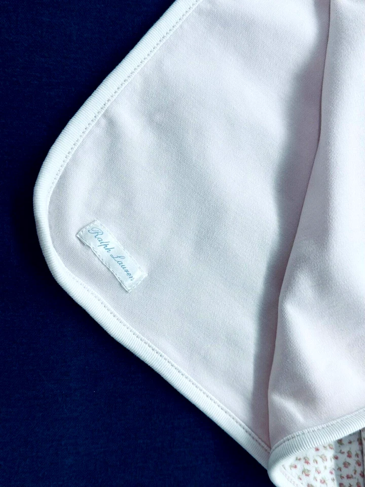 💕Polo Ralph Lauren Bebé Niña Manta Reversible Floral Suave Algodón Jersey 31x26 Foto 3 de 4