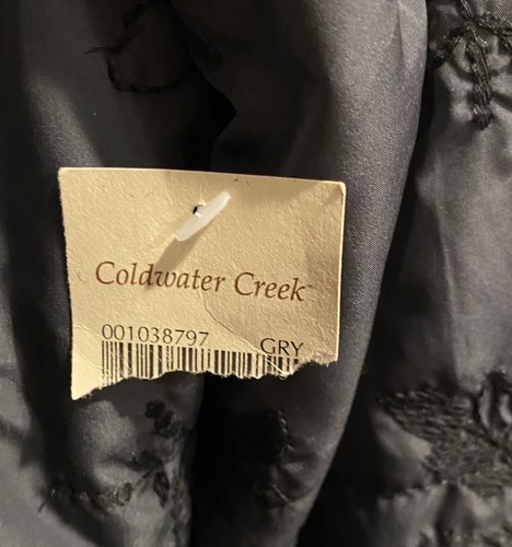 Coldwater Creek Puffer Jacket Ladies 14 Gray Embroidered Detachable Scarf Snap - Picture 9 of 11