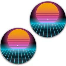 Set of 2 DJ 1980 Synthwave Sun #2 Slipmat Turntable 12" Scratch Pad Slip Mat x2