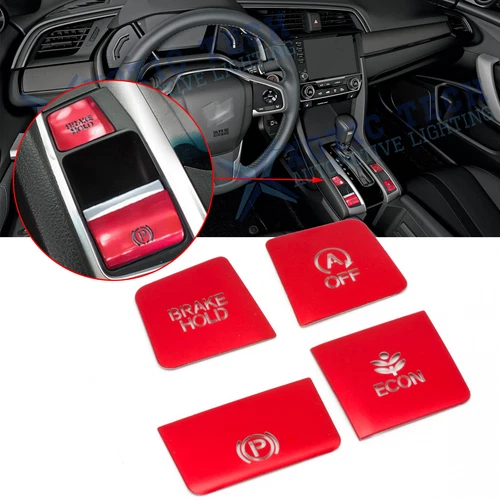 For Honda Civic 2016-2021 Red Gear Accessories P Gear Brake Hold Frame Trim 4pcs