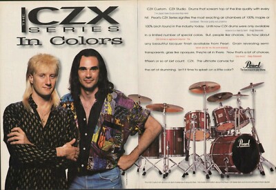 1992 2pg Print Ad Pearl CZX Custom Drum Kit w Gregg Bissonette