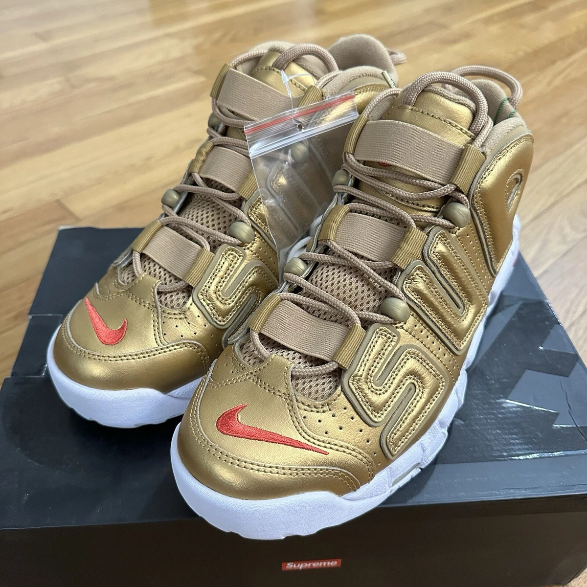 Nike Supreme x Air More Uptempo Metallic Gold for Sale