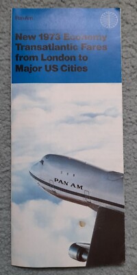 PanAm New 1973 Economy Transatlantic Tarife von London nach großen US-Städten Leaflt