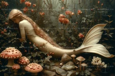 MERMAID FOREST ART PRINT, Wall Decor Siren Poster, Cottagecore Artwork D123