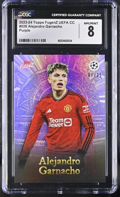 2023-24 Topps FugenZ UEFA CC Alejandro Garnacho MANCHESTR #028 Purple /25  CGC 8