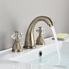Cystal Two Handles Basin Mixer Tap Classic Brass Bathroom Sink Faucet 3 Holes